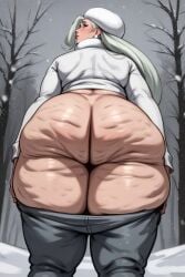 ai_generated big_ass cellulite huge_ass looking_back mature_female melony_(pokemon) milf pants_down plumpthlump pokemon snow white_hair