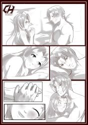 1boy 1girls after_sex athena_asamiya charlyarts10_(artist) king_of_fighters kyo_kusanagi nude_female psycho_soldier romantic_ambiance romantic_couple sleeping_together snk