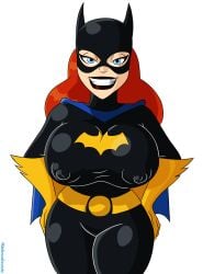 1girls barbara_gordon batgirl batman:_the_animated_series batman_(series) big_breasts blue_eyes breasts busty busty_girl dark_lipstick dc_comics female female_only hand_on_hip lips nipples nipples_visible_through_clothing red_hair sexy suit superheroine tagme thighs unknowndraw6798