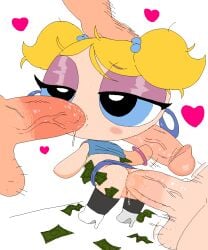 1girls 3boys anal anal_sex blonde_hair blowjob bubbles_(powerpuff_girls) cartoon_network cute fellatio handjob male_dominating_female male_domination oral oral_penetration oral_sex powerpuff_girls prostitution