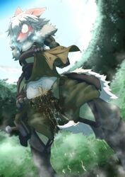 absurd_res accident anthro armor blush bodily_fluids canid canine canis clothed clothing digital_media_(artwork) domestic_dog embarrassed female female_peeing forest fur genital_fluids grey_body grey_fur hair hi_res humiliation kemono knight mammal mary_(mttbsmn) melee_weapon mttbsmn omorashi orange_eyes outside peeing peeing_on_self plant solo sword tree urine urine_on_self warrior weapon wetting white_hair wolf