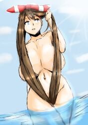 1girls godiva_hair hair_bikini hair_covering_breasts hair_covering_pussy hair_swimsuit holding_hair hourglass_figure large_breasts may_(pokemon) may_(pokemon_oras) maydrawfag pokemon pokemon_oras