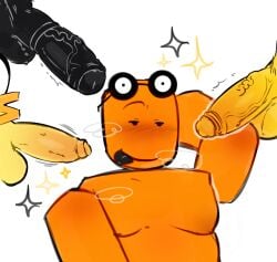 4boys black black_body black_insides blocky blocky_anatomy blocky_body blowjob blush blushing boobs breasts cock cocks dick dicks different_artstyle eyes gay gay_blowjob gay_orgy glasses glasses_on_head group horsecock male_breasts mlm monster_cock nude oc orange_body orgy original_character penis phone_drawing pssyclownn pubic_hair roblox roblox_avatar robloxian sex toungue_out white_background yellow_body