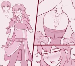 2boys ahe_gao anal anal_sex ass backsack balls blush comic crossdressing dross femboy fire_emblem fire_emblem:_mystery_of_the_emblem fire_emblem:_shadow_dragon_and_the_blade_of_light fire_emblem_awakening from_behind gender_transformation girly gloves heart heart-shaped_butt human instant_loss_2koma legs_together long_hair looking_pleasured lucina_(fire_emblem) lucina_(fire_emblem)_(cosplay) male male_focus male_only male_penetrated male_penetrating marth_(fire_emblem) monochrome multiple_boys multiple_views open_mouth pants_down pose posing sex smile thigh_gap transformation trap white_skin yaoi