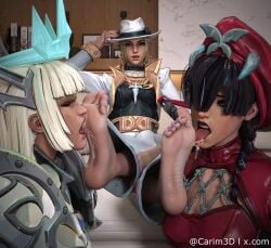 3d 3d_(artwork) 3girls armor blue_eyes carim3d dagger_(marvel) dagger_(marvel_rivals) dominant_female domination double_foot_lick eldritch_armor_magik_(marvel_rivals) feet feet_focus femsub foot_fetish foot_focus foot_lick foot_play foot_worship hat licking_foot licking_soles light-skinned_female magik_(illyana_rasputin) magik_(marvel_rivals) marvel marvel_comics marvel_rivals nail_polish painted_nails painted_toenails psylocke psylocke_(blood_kariudo) psylocke_(marvel_rivals) purple_toenails saliva saliva_trail sloppy soles soles_fetish threesome toes video_game_character video_games wrinkly_soles yuri