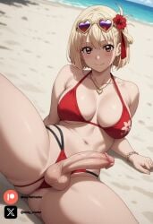 1futa ai_generated beach bikini blonde_hair breasts brown_hair cock colored dick erection futa_only futanari futanari/female light_skin light_skinned_futanari lycoris_recoil nickythecreator nishikigi_chisato penis sexy sexy_body sexy_pose short_hair testicles uncensored veiny_penis