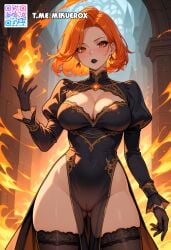 1_girl ai_generated dota_2 happy lina medieval nail_polish night orange_hair red_nails short_hair