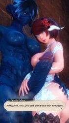 aura big_cock big_penis blue_skin erection final_fantasy_xiv futanari muscular_female precum raen xaela