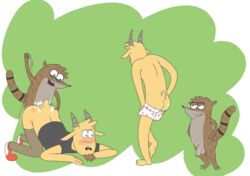 anal anal_sex anthro ass balls bovid caprine cartoon_network foreskin goat jojofluffy male male_only mammal partially_retracted_foreskin penetration penis procyonid raccoon regular_show rigby_(regular_show) thomas_(regular_show) uncut yaoi