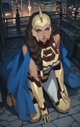 adult adult_female ai ai_generated blue_eyes brown_hair cartoon cartoon_character eepol invincible invincible_(tv_series) looking_at_viewer superheroine war_woman yuri