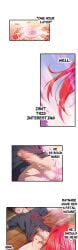 1girls black_shirt blood blue-senpai censored comic english_text erection faceless_male high_school_dxd hyoudou_issei large_breasts long_hair lying mosaic_censoring outdoors penis red_hair rias_gremory testicles