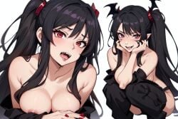 ai_generated big_breasts black_hair cute cute_face fangs red_eyes vampire_fangs vampire_girl white_skin