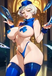 2d ai_generated big_breasts bob_cut elizabeth_(persona) female female_focus female_only highleg panties persona persona_3 short_hair solo solo_female solo_focus tagme thighhighs yellow_eyes