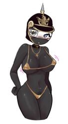 1girls big_ass big_breasts big_butt bikini bikini_bottom bikini_top black_body blue_eyes countryhumans countryhumans_girl eyelashes female female_only hat no_humans no_nose oksaoksa one_eye_covered one_eye_obstructed one_eye_visible panties prussia_(countryhumans) pubic_hair simple_background simple_face white_background