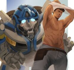 2boys males_only mirage_(transformers) noah_diaz saliva six_pack tagme transformers transformers_rise_of_the_beasts