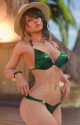 1girls 3d alluring big_breasts bikini cleavage dead_or_alive dead_or_alive_6 dead_or_alive_xtreme_venus_vacation female female_only green_bikini pin_up short_hair solo steffih_daz tamaki_(doa) teal_hair tecmo