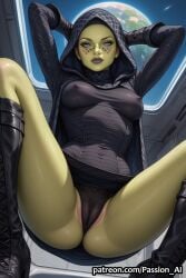 ai_generated barriss_offee blue_eyes cameltoe erect_nipples green_skin hands_up night panties spread_legs squatting star_wars star_wars:_the_clone_wars