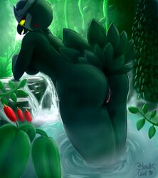 absurd_res anthro anus ass avian beak bird blackowl breasts clitoris feathers female fog hi_res jungle leaf looking_at_viewer nude open_mouth outside owl owlivia_(blackowl) plant pussy red_eyes rock scar shy smile stones tree water