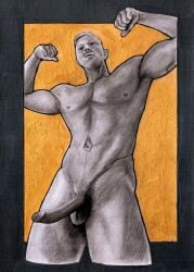 daddy daddy_kink gay gay_daddy gay_male handdrawn handdrawn_art hard_cock hard_on male male_only muscular_male naked naked_male pencil_(artwork) pencil_sketch rock_hard_cock sketches_by_adab