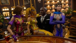 clothing costume crunchypachy dark-skinned_male final_fantasy final_fantasy_x final_fantasy_x-2 paine queen_of_spades rikku self_upload sitt sitting_on_lap spade_tattoo yuna