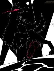 3:4 alley animal_genitalia animal_penis balls big_penis bodily_fluids canid canine canine_genitalia canine_penis canis city city_background city_skyline cityscape claws cum cum_drip cum_on_ground digital_media_(artwork) dripping dripping_penis erection fangs feral fur genital_fluids genitals hi_res knot knotted_penis male mammal monochrome open_mouth outside penis sheath siames signature solo tail teeth the_wolf_(siames) tongue vogold wolf