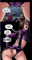 2girls ass asshole bombshell_(lana_baumgartner) brown_hair jessica_drew marvel marvel_comics multiple_girls presenting_anus pussy smile spider-man_(series) spider-woman ultimate_spider-man ultimate_spider-woman