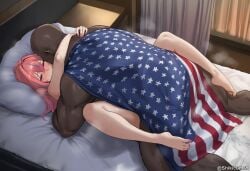 1boy 1boys 1girl 1girls ai ai_generated american_flag american_flag_bikini arms_around_neck arms_around_partner azur_lane bed bedroom blush blushing bremerton_(azur_lane) cuckold cuckold_pov cuckolding curtains dark-skinned_male dark_room dark_skin eagle_union_(azur_lane) from_above happy heavy_breathing hugging interracial legs legs_apart legs_open legs_spread legs_up long_hair looking_at_viewer mole mole_under_eye netorare ntr on_back on_bed penetration pink_eyes pink_hair sex shikicum69 steam steamy_breath thick_thighs wide_hips window woman