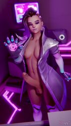 1futa 3d areolae balls blender breasts dark-skinned_futanari dark_skin dickgirl elbow_gloves erection futa_only futanari gloves intersex nipples overwatch penis solo solo_futa sombra strapy testicles