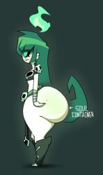 ass boots bottom_heavy bottomless evil_container fat_ass female female_only flame green_eyes green_hair huge_ass metuloser404 original original_character pear-shaped_figure shortstack skull thick thick_thighs