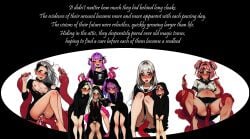4girls ahegao ai_generated black_robe blonde_hair blushing cookie-girl crop_top cum_in_mouth cum_in_pussy cum_inside cum_on_body cum_on_breasts cumshot curse desperation drooling excessive_pussy_juice happy happy_sex intense_stare knees_together_feet_apart krita_(artwork) leaning_forward long_hair pink_hair pregnant pregnant_belly pregnant_female pregnant_sex purple_eyes reading red_eyes short_hair smile tentacle_in_ass tentacle_in_pussy tentacle_rape tentacle_sex tentacles text torn_clothes torn_clothing upskirt violet_hair white_panties wink