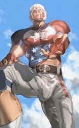 american_football american_football_player american_football_uniform bulge captain_america captain_america_(brett_hendrick:_the_star) captain_america_(marvel_rivals) captain_america_(series) marvel marvel_rivals shirt_lift shirt_lifted shirt_up steve_rogers tagme_(artist)