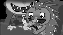 16:9 axsian bear big_penis bodily_fluids breasts car dripping driving_car duo female flaky_(htf) flippy_(htf) genital_fluids genitals greyscale happy_tree_friends hi_res licking male male/female mammal monochrome oral penile penis penis_lick porcupine precum precum_drip questionable_consent rodent sex sharp_teeth teeth tongue vehicle widescreen