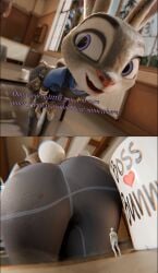 anthro bent_over big_butt blood bodily_fluids butt butt_crush butt_focus clothed clothing crush disney english_text female flattened gore hi_res judy_hopps lagomorph leporid looming_over macro mammal micro rabbit text worsesfm zootopia