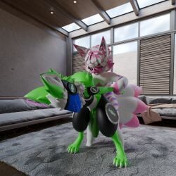 1:1 3d_(artwork) absurd_res anthro arm_grab armor birthmark blender_(artwork) bluescreen burtrevolution burtrevolution_(burtrevolution) canid canine digital_media_(artwork) dino(dino323) duo fainted fox from_behind_position fur fur_markings furniture genitals green_body green_fur green_penis hair heterochromia hi_res huge_filesize knot machine male male/male mammal markings penetration penis pink_body pink_fur pink_hair protogen purple_body purple_fur questionable_consent robot rough_sex sex smile sofa unconscious white_body white_fur white_hair window
