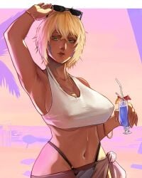 armpit armpit_crease armpits arms_up big_boobs big_breasts big_tits bleach boobs breasts crop_top female female_focus female_only grand_theft_auto green_eyes gta_vi_cover_girl large_boobs large_breasts large_tits luwdd nipple_bulge nipples nipples_visible_through_clothing tan_body tan_skin tank_top thong tia_harribel tits titties