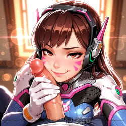 ai_generated blurred_background blurry_background brown_eyes brown_hair cock cute cute_female cute_girl d.va dick earphones explicit female female_focus female_human girl gloved_handjob gloves gloves_on handjob headgear headphones headwear high_quality high_resolution highres holding_penis human human_female human_only laying_on_bed looking_at_viewer looking_at_you nsfw on_bed overwatch penis penis_on_face pov pov_eye_contact pov_handjob smug smug_expression smug_eyes smug_face smug_female smug_smile straight white_skin woman woman_focus
