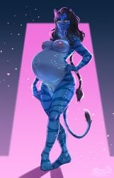 1girls alien alternate_version_at_source avatar belly big_belly big_breasts black_hair blue_skin breasts female na'vi nipples nude pregnant pussy solo tiggybloom