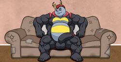 2019 absurd_res anso/rez anthro anthrofied arthropod balls barefoot biceps big_balls big_muscles big_penis hair half-erect hi_res humanoid humanoid_penis insect_wings insects looking_at_viewer male male_only mohawk musclegut muscular muscular_male nintendo nude pecs penis pokémon_(species) pokémorph pokemon red_hair resting sitting slightly_chubby smile sofa solo spread_legs spreading thick_thighs toes uncut video_games volbeat wings yellow_eyes