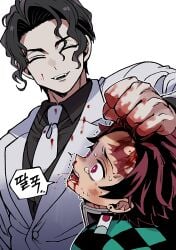 2boys absurdres age_difference commentary guro highres kibutsuji_muzan kimetsu_no_yaiba korean_commentary male_focus multiple_boys muscular muscular_male onii-shota taejin(tja_gm) yaoi