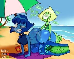 beach beach_towel blue_eyes blue_hair blue_skin cartoon_network degradation futa_on_female futanari green_penis green_skin huge_ass huge_balls huge_breasts huge_cock internal_view lapis_lazuli_(steven_universe) metuloser404 pear-shaped_figure penetration penis peridot_(steven_universe) sex steven_universe stomach_bulge tanline vaginal_penetration
