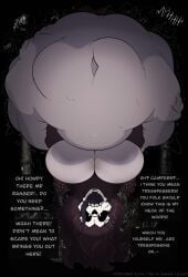 1girls about_to_be_eaten belly_bulge black_hair creepy cryptid dark_forest forest hanging_belly hanging_breasts hanging_upside_down huge_breasts kingcreep105 massive_belly nightmare_waifu off_screen_character skull_face tongue_out trees vore wendigo
