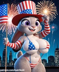 4th_of_july ai_generated american_flag_bikini big_breasts bikini bimbo breasts bunny bunny_ears bunny_girl disney female fireworks furry giant_breasts gigantic_breasts hyper_breasts judy_hopps large_breasts lingerie matriksai rabbit seductive zootopia zootopia_2