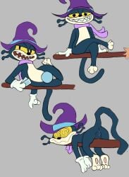 absurd_res acecraft anthro anus card clothing crystal_ball domestic_cat felid feline felis female genitals hat headgear headwear hi_res lying magic_user mammal on_front scarf sitting_on_broom smile solo srjakbee vulva witch witch_hat