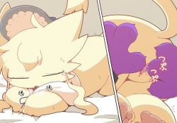 2019 alice_(makemon) anthro anus bed bedding biped bodily_fluids breath cel_shading cheek_tuft clitoris clothing crepix digital_drawing_(artwork) digital_media_(artwork) domestic_cat eyes_closed facial_tuft feet felid feline felis female female_anthro fur fur_tuft furniture genitals grey_background head_tuft headgear headwear hindpaw lying lying_on_bed makemon mammal monotone_body monotone_fur mostly_nude mostly_nude_anthro mostly_nude_female multiple_angles on_bed on_front onomatopoeia panting paws plantigrade rear_view rubbing_vulva shaded simple_background slim slim_anthro slim_female sound_effects spread_vulva spreading tears text three-quarter_view tuft vulva yellow_body yellow_fur