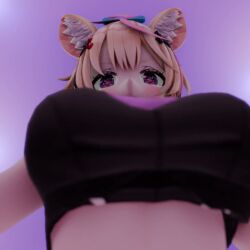 1girls 3d animal_ear_fluff animal_ears animated blonde_female blonde_hair blonde_haired_female boob_focus bottom_view bouncing bouncing_breasts breasts crop_top cropped_shirt depth_of_field down_view female fennec focus_on_boobs fox_ears fox_girl herelewd hololive hololive_gen_5 hololive_japan looking_at_viewer looking_down looking_down_at_viewer omaru_polka sweat sweatdrop tagme video