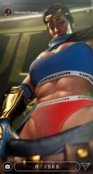 3d abs armor bedroom_eyes belt black_hair blender breast_squeeze breasts clothed crown dark-skinned_female dc dc_comics from_below gauntlets gloves hall_of_justice large_breasts looking_at_viewer muscular muscular_female panties phone phone_screen ponytail raceplay rysketches scarf snapchat sports_bra sportswear suicide_squad:_kill_the_justice_league supercoom sweaty thong undressing wonder_woman wonder_woman_(suicide_squad_game)