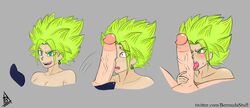 1boy 1girls 2019 bermuda_art blush dragon_ball dragon_ball_super earrings female fusion green_eyes green_hair grey_background huge_cock kefla legendary_super_saiyan lick licking licking_penis light-skinned_female light_skin male oral penis penis_awe penis_on_face potara_earrings saiyan serious short_hair spiky_hair super_saiyan super_saiyan_2 surprised tagme twitter universe_6_saiyan/universe_7_saiyan vein veins veiny veiny_penis watermark