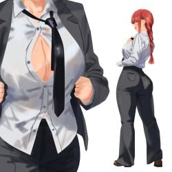 big_ass big_breasts chainsaw_man curvy makima_(chainsaw_man) red_hair round_ass thick_thighs woman
