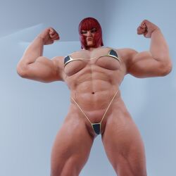 3d artist_request bikini bob_cut bodybuilder busty capcom female female_focus female_only hourglass_figure marisa_rossetti micro_bikini muscles muscular muscular_female red_hair street_fighter street_fighter_6 tagme wide_hips