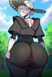 1girls ai ai_generated ass_focus back_view behind_view big_ass big_butt bubble_ass bubble_butt cogita_(pokemon) female female_focus female_only looking_at_viewer novelai pokemon thick_thighs
